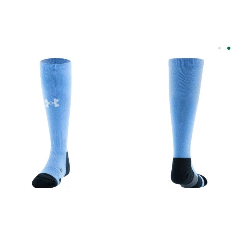 New NWT UA Under Armout Teams Cushioned Over the Calf Socks Blue Black 10.5K-13K